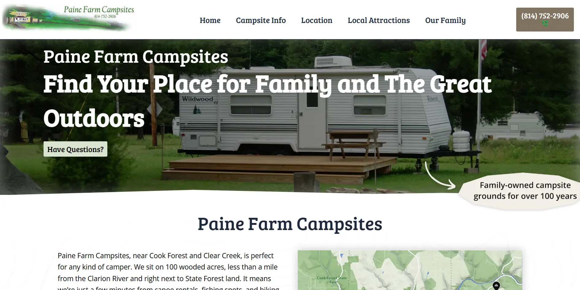 Paine Farm Campsites website